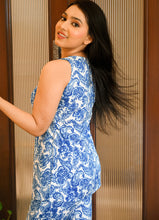 Load image into Gallery viewer, Premium Rayon Stretch Co-ord Set – Blue &amp; White Floral | 2-Piece Summer Set