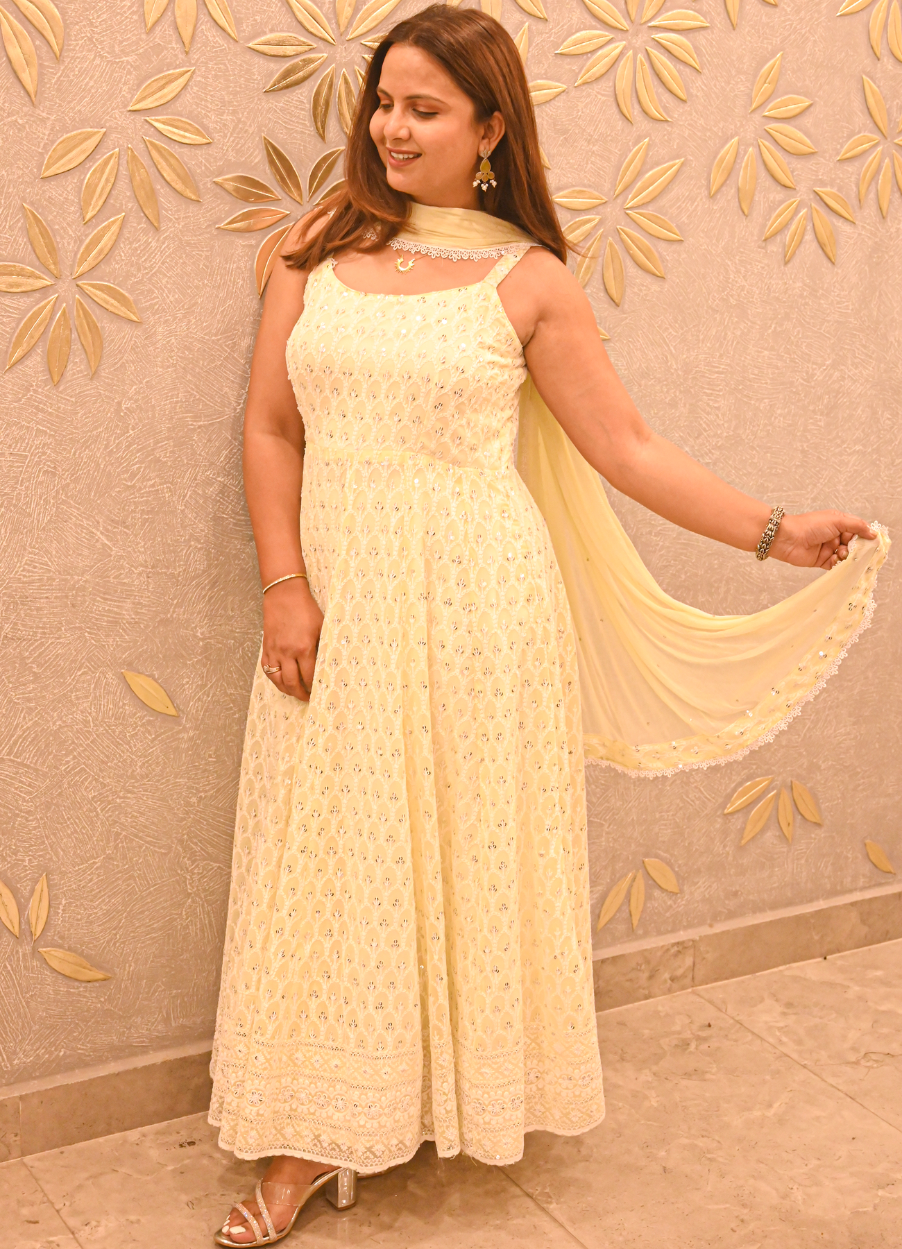 Noor Cream Embroidered Anarkali Kurta Set with Dupatta