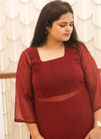 Maroon Georgette Pintuck Co-Ord Set