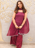 Image of Wine Red Georgette Kurta Set with Chiffon Dupatta