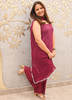 Image of Wine Red Georgette Kurta Set with Chiffon Dupatta