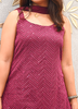 Image of Wine Red Georgette Kurta Set with Chiffon Dupatta