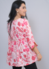 Image of Pink Floral Cotton-Rayon Flared Top