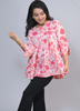 Image of Pink Floral Cotton-Rayon Flared Top