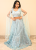 Image of Sky Blue Sequined Net Lehenga Set with Embroidered Dupatta