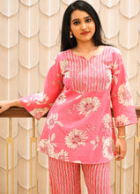 Load image into Gallery viewer, Summer Bloom Pink Floral Cotton Co-ord Set – 2 Pc | Stretchable &amp; Super Comfy