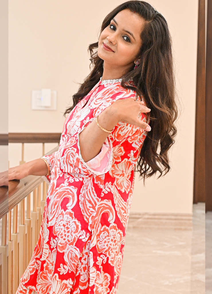 Radiant Red Floral Printed Cotton Rayon Co-Ord Set