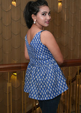 Load image into Gallery viewer, Indigo Bloom Pure Cotton Flared Sleeveless Top