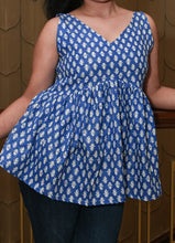 Load image into Gallery viewer, Indigo Bloom Pure Cotton Flared Sleeveless Top