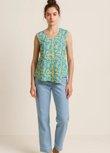 Load image into Gallery viewer, Blue &amp; Yellow Abstract Print Sleeveless Top