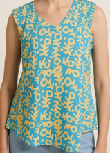 Load image into Gallery viewer, Blue &amp; Yellow Abstract Print Sleeveless Top