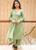 Image of Sage Green Cotton Embroidered Suit Set with Dupatta