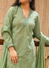 Image of Sage Green Cotton Embroidered Suit Set with Dupatta