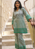 Image of Mint Green Thread Embroidered Cotton Co-Ord Set