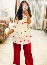 Load image into Gallery viewer, Heart-Printed Cotton Shirt &amp; Shantoon Trouser Co-ord Set