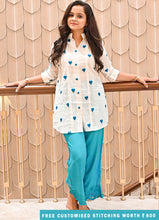 Load image into Gallery viewer, Heart-Printed Cotton Shirt &amp; Shantoon Trouser Co-ord Set