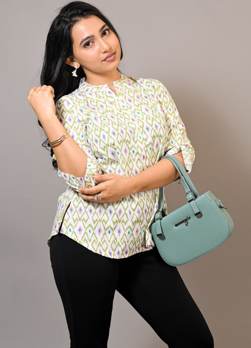 Green & Pink Ikat Print Cotton Top