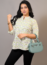 Load image into Gallery viewer, Green &amp; Pink Ikat Print Cotton Top