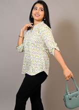Load image into Gallery viewer, Green &amp; Pink Ikat Print Cotton Top