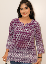 Load image into Gallery viewer, Plum Embroidered Georgette Short Kurta Top – Elegant Everyday Wear