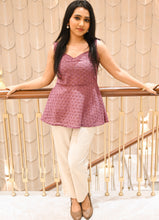 Load image into Gallery viewer, Elegant Embroidered Cotton Sleeveless Peplum Top – Mauve Pink