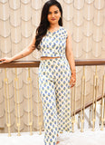 Ivory & Blue Printed Pure Cotton Co-ord Set (2-Piece)