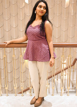 Load image into Gallery viewer, Elegant Embroidered Cotton Sleeveless Peplum Top – Mauve Pink