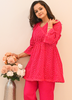 Image of Sequin Georgette Peplum Kurta & Shantoon Pants Co-ord Set – Fuchsia Radiance