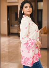 Load image into Gallery viewer, White Cotton Kurta with Pink Floral Embroidery