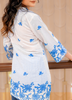 Image of White Cotton Kurta with Blue Floral Embroidery