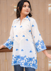 Image of White Cotton Kurta with Blue Floral Embroidery