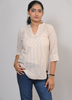 Image of Beige & White Vertical Stripe Cotton Top