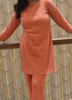 Image of Peach Embroidered Cotton Co-Ord Set with Cotton Pants