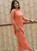 Image of Peach Embroidered Cotton Co-Ord Set with Cotton Pants