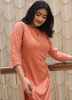 Image of Peach Embroidered Cotton Co-Ord Set with Cotton Pants