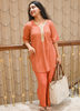 Image of Elegant Textured Co-ord Set in Burnt Sienna with Contrast Gota Patti Neckline