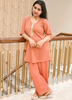 Image of Elegant Textured Co-ord Set in Burnt Sienna with Contrast Gota Patti Neckline