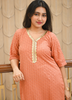 Image of Elegant Textured Co-ord Set in Burnt Sienna with Contrast Gota Patti Neckline