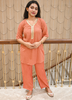 Image of Elegant Textured Co-ord Set in Burnt Sienna with Contrast Gota Patti Neckline