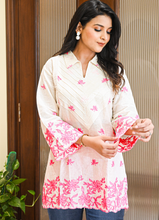 Load image into Gallery viewer, White Cotton Kurta with Pink Floral Embroidery