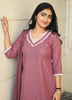 Image of Blush Pink Embroidered Cotton Kurta Set with Chiffon Dupatta