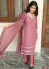Image of Blush Pink Embroidered Cotton Kurta Set with Chiffon Dupatta