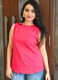 Elegant Pink Pure Cotton Sleeveless Short Top – Summer Special