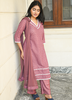Image of Blush Pink Embroidered Cotton Kurta Set with Chiffon Dupatta