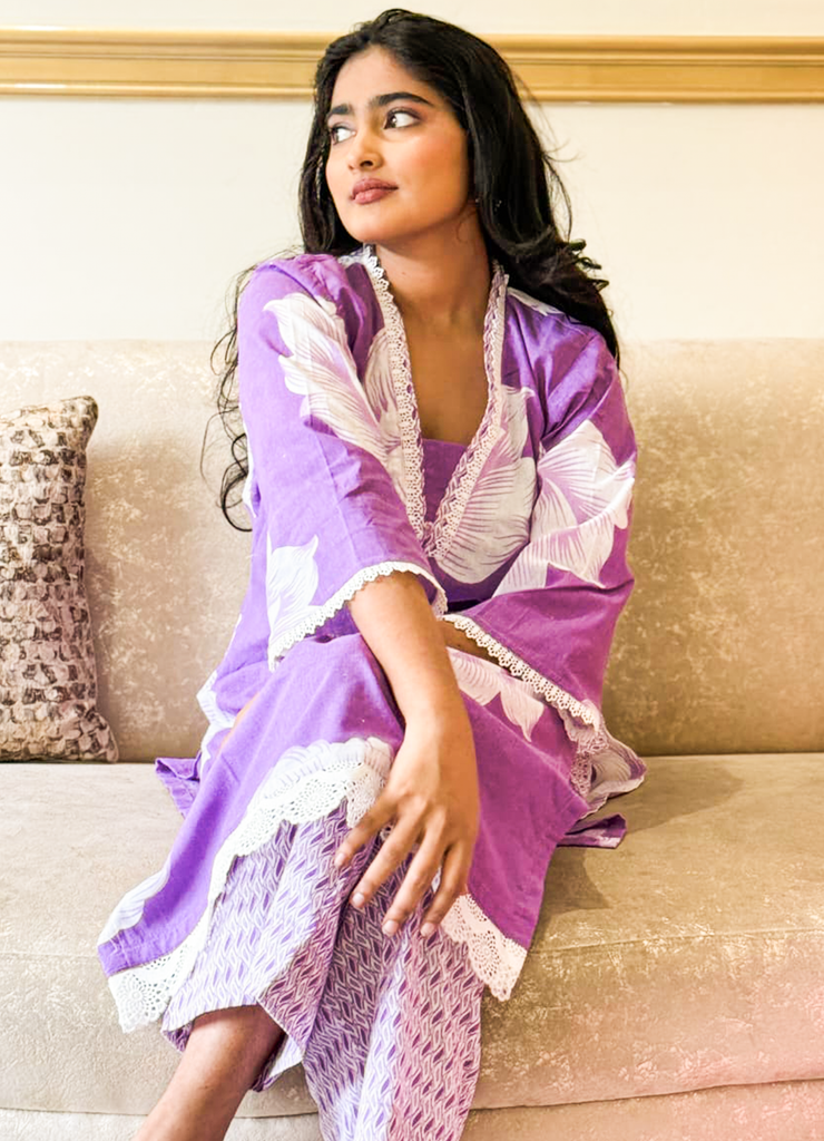 Purple Radiance Floral Printed Co-ord in Soft Cotton