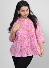 Load image into Gallery viewer, Pink Floral Pleated Rayon Top