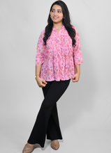 Load image into Gallery viewer, Pink Floral Pleated Rayon Top