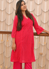 Image of Crimson Charm Georgette Cord Set with Shantoon Pants