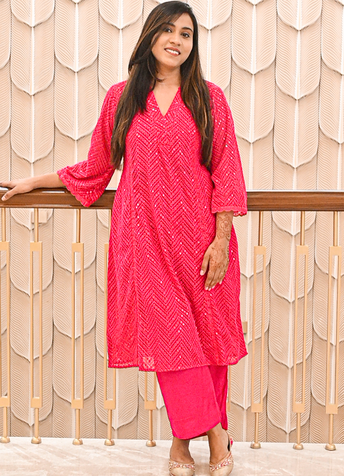 Crimson Charm Georgette Cord Set with Shantoon Pants