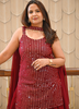 Image of Maroon Georgette Lehenga Set with Mirror Work Choli and Matching Dupatta